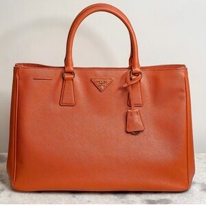PRADA Saffiano Lux Leather Large Shopping Tote Bag in Papaya Orange